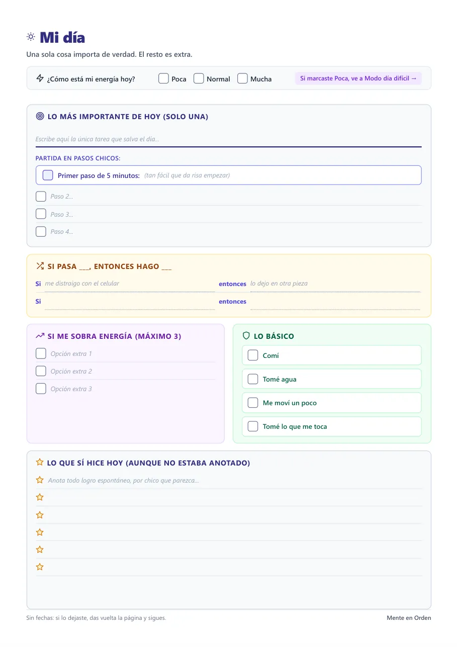 Página Mi día del planner