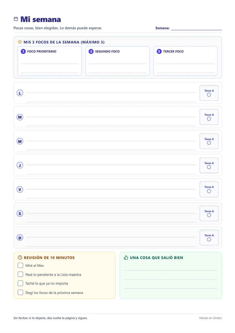 Página Mi semana del planner